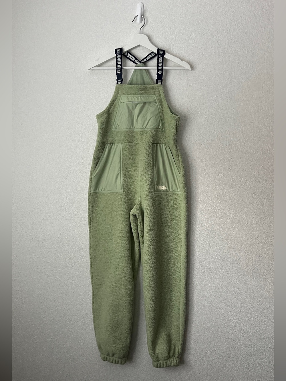 Nike  Green Fleece Overalls with Navy Blue Logo Straps Size L